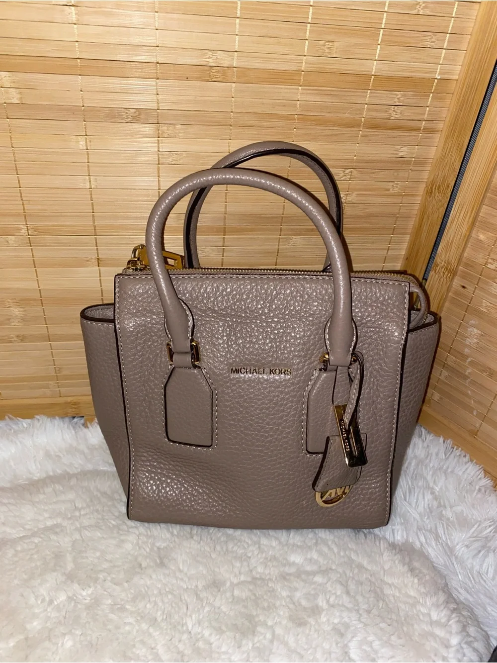 Michael Kors tan Pebbled Leather Satchel Bag purse